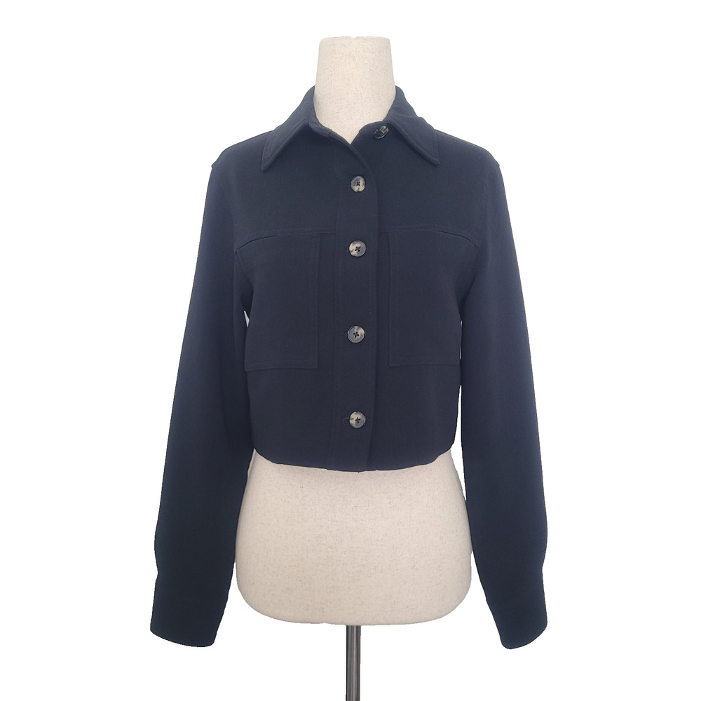Wilfred Aritzia Little Cropped Button Jacket Size 2XS Black Preppy Minimalist